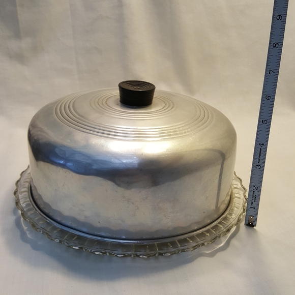 Vtg Cake Plate with Tin Lid. Clear Glass. - Picture 4 of 6